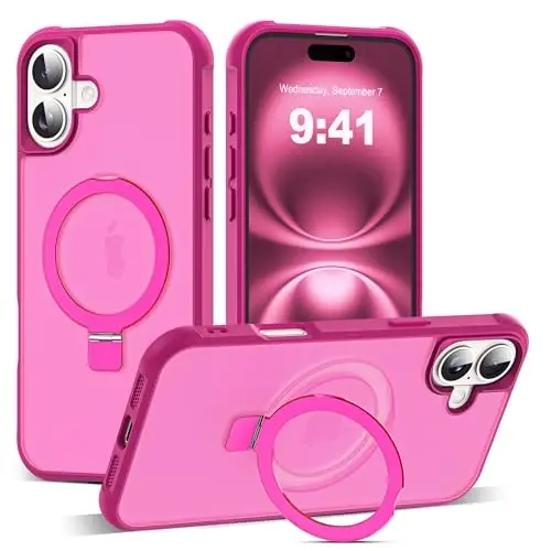 SKYLMW iPhone 16 Plus uchun mos keladigan, ko'rinmas magnit O-Ring stendiga ega harbiy darajadagi yarim shaffof g'ilof iPhone 16 Plus 6.7