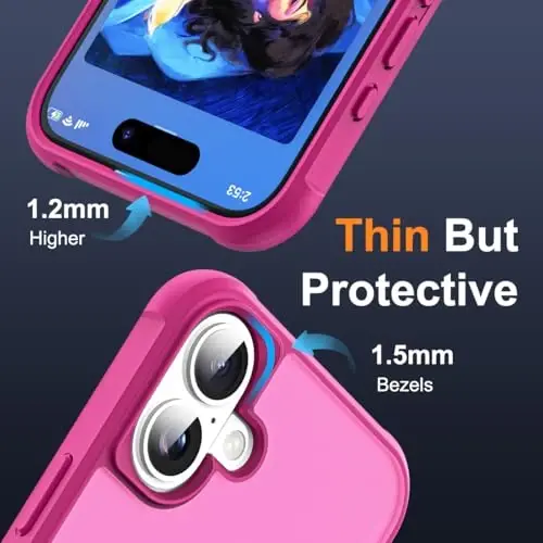 SKYLMW iPhone 16 Plus uchun mos keladigan, ko'rinmas magnit O-Ring stendiga ega harbiy darajadagi yarim shaffof g'ilof iPhone 16 Plus 6.7