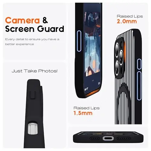 SKYLMW Compatible with iPhone 16 Pro Case with Magnetic Invisible Stand [Compatible with Mag-Safe][Cute Aesthetic Striped Pattern] Silicone 16 Pro Phone Case for Women Men 6.3