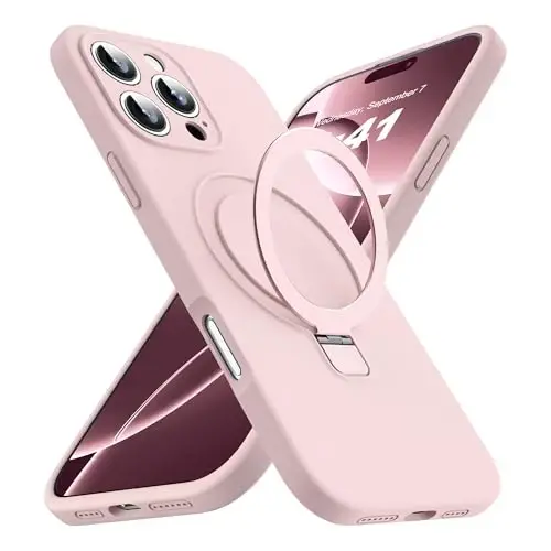 SKYLMW Designed for iPhone 16 Pro Case with Magnetic Invisible Stand Compatible with Mag-Safe Military Drop Tested Shockproof Silicone Phone Cases for Women Men 6.3'', Pink - 1