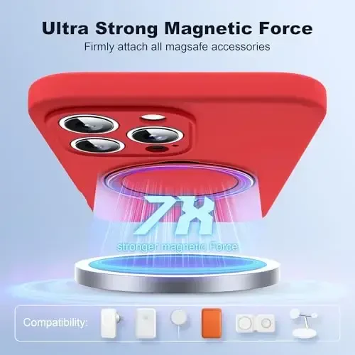 SKYLMW Designed for iPhone 16 Pro Case with Magnetic Invisible Stand Compatible with Mag-Safe Military Drop Tested Shockproof Silicone Phone Cases for Women Men 6.3'', Red - 3