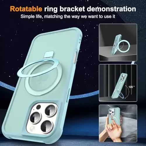 SKYLMW Compatible with iPhone 16 Pro Case with Invisible Magnetic O-Ring Stand Military-Grade Translucent Case for iPhone 16 Pro 6.3