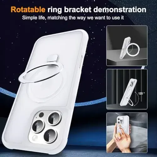 SKYLMW Compatible with iPhone 16 Pro Case with Invisible Magnetic O-Ring Stand Military-Grade Phone Case for iPhone 16 Pro 6.3