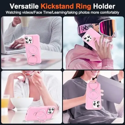 SKYLMW Compatible with iPhone 16 Pro Case with Invisible Magnetic O-Ring Stand Military-Grade Translucent Case for iPhone 16 Pro 6.3