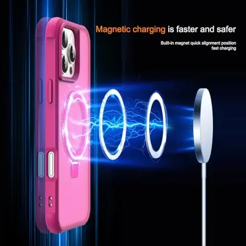 SKYLMW Compatible with iPhone 16 Pro Case with Invisible Magnetic O-Ring Stand Military-Grade Translucent Case for iPhone 16 Pro 6.3