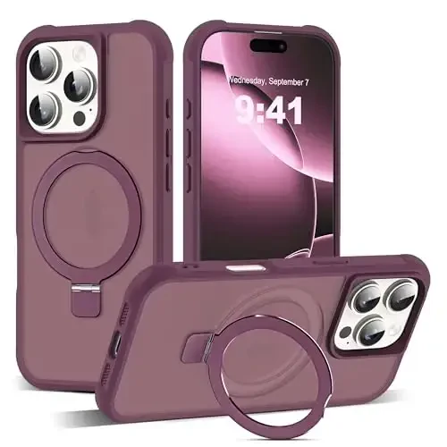 SKYLMW Compatible with iPhone 16 Pro Case with Invisible Magnetic O-Ring Stand Military-Grade Translucent Case for iPhone 16 Pro 6.3