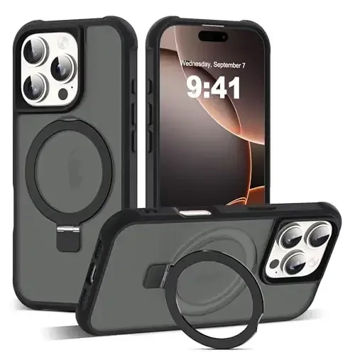 SKYLMW Compatible with iPhone 16 Pro Case with Invisible Magnetic O-Ring Stand Military-Grade Translucent Case for iPhone 16 Pro 6.3