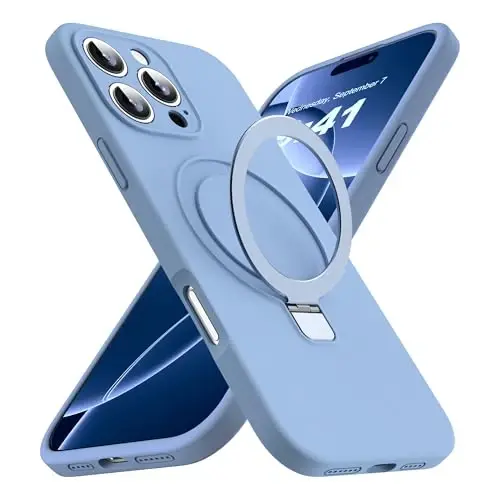 SKYLMW Designed for iPhone 16 Pro Case with Magnetic Invisible Stand Compatible with Mag-Safe Military Drop Tested Shockproof Silicone Phone Cases for Women Men 6.3'', Blue - SKYLMW