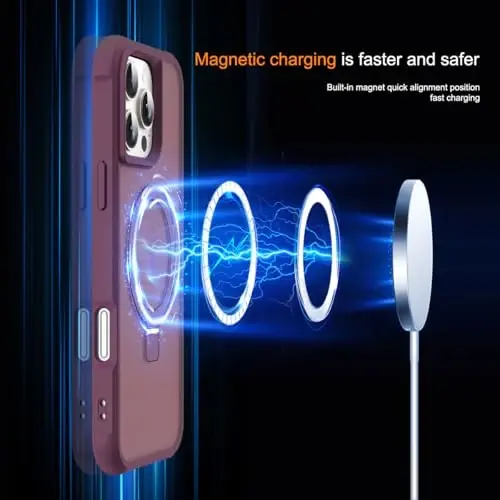 SKYLMW iPhone 16 Pro Max bilan mos keladigan, ko'rinmas magnit O-Ring stendli, harbiy darajadagi yarim shaffof g'ilof iPhone 16 ProMax 6.9
