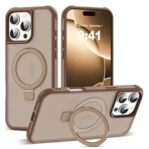 SKYLMW iPhone 16 Pro Max bilan mos keladigan ko'rinmas magnit O-Ring stendli harbiy darajadagi yarim shaffof g'ilof iPhone 16 ProMax 6.9