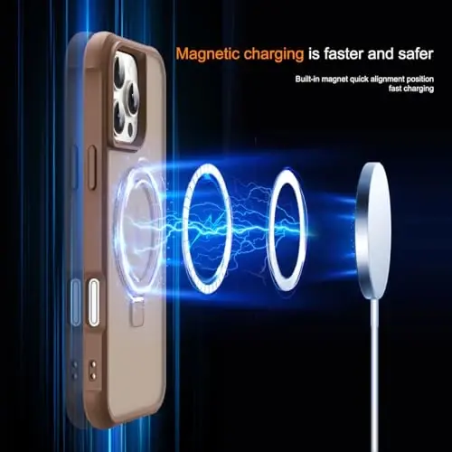 SKYLMW iPhone 16 Pro Max bilan mos keladigan ko'rinmas magnit O-Ring stendli harbiy darajadagi yarim shaffof g'ilof iPhone 16 ProMax 6.9