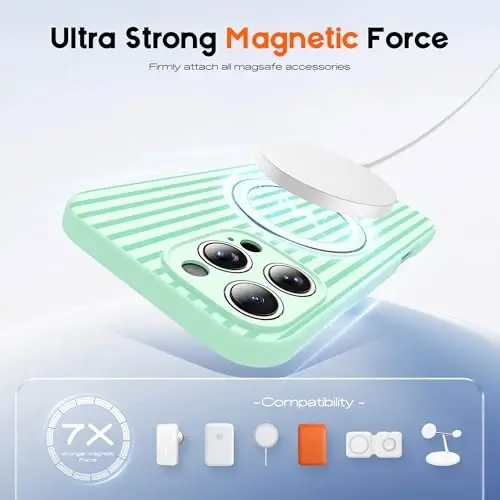 SKYLMW Compatible with iPhone 16 Pro Max Case with Magnetic Invisible Stand[Compatible with Mag-Safe][Cute Aesthetic Striped Pattern] Silicone 16 Pro Max Case for Women Men 6.9