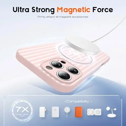 SKYLMW Compatible with iPhone 16 Pro Max Case with Magnetic Invisible Stand [Compatible with Mag-Safe][Cute Aesthetic Striped Pattern] Silicone 16 Pro Max Phone Case for Women Men 6.9