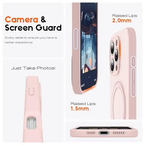 SKYLMW Compatible with iPhone 16 Pro Max Case with Magnetic Invisible Stand [Compatible with Mag-Safe][Cute Aesthetic Striped Pattern] Silicone 16 Pro Max Phone Case for Women Men 6.9