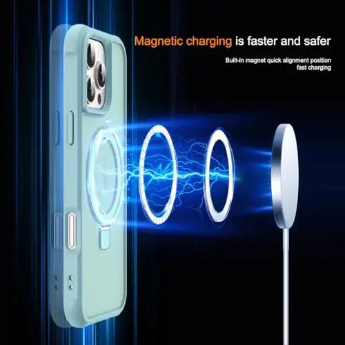 SKYLMW Compatible with iPhone 16 Pro Max Case with Invisible Magnetic O-Ring Stand Military-Grade Translucent Case for iPhone 16 ProMax 6.9