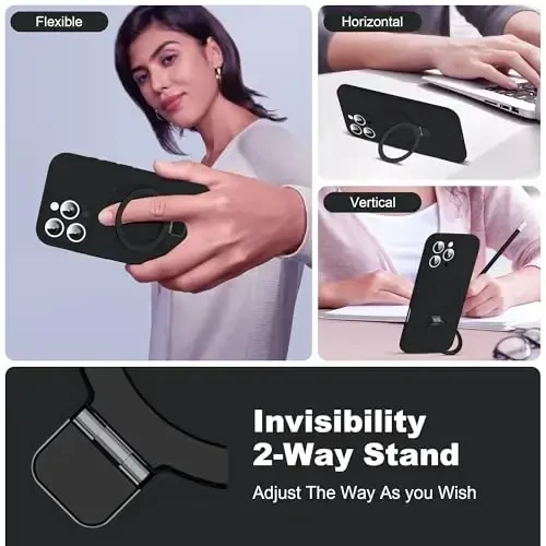 SKYLMW Designed for iPhone 16 Pro Max Case with Magnetic Invisible Stand Compatible with Mag-Safe Military Drop Tested Shockproof Silicone iPhone 16 Pro Max Phone Cases for Women Men 6.8'', Black - SKYLMW (1)