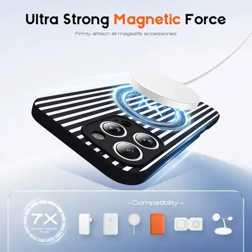 SKYLMW iPhone 16 Pro Max Qoplami, Magnitli Ko'rinmas Tayanch Bilan [Mag-Safe Bilan Mos][Yoqimli Estetik Chiziqli Naqsh] Ayollar va Erkaklar uchun Silikon 16 Pro Max Telefon G'ilofi 6.9
