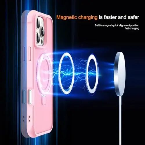 SKYLMW iPhone 16 Pro Max uchun g'ilof, ko'rinmas magnit O-Ring stend bilan, harbiy darajadagi yarim shaffof g'ilof iPhone 16 ProMax 6.9