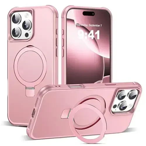 SKYLMW iPhone 16 Pro Max uchun g‘ilof, ko‘rinmas magnit O-Ring stendli, harbiy standartdagi iPhone 16 ProMax 6.9