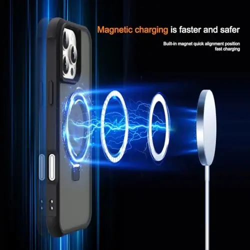 SKYLMW iPhone 16 Pro Max uchun g'ilof, ko'rinmas magnit O-ring stendli, harbiy standartdagi yarim shaffof g'ilof iPhone 16 ProMax 6.9