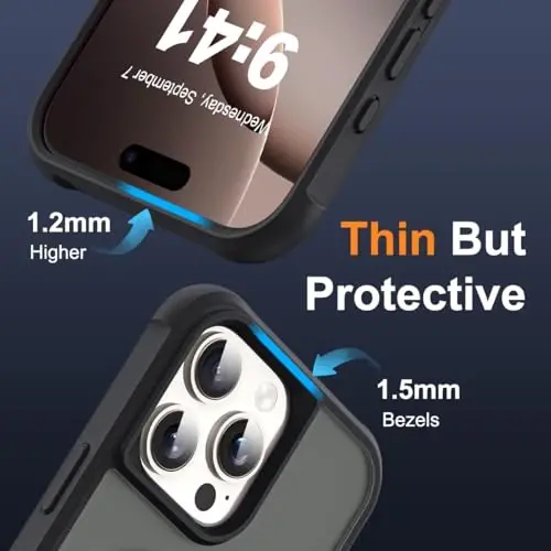 SKYLMW iPhone 16 Pro Max uchun g'ilof, ko'rinmas magnit O-ring stendli, harbiy standartdagi yarim shaffof g'ilof iPhone 16 ProMax 6.9