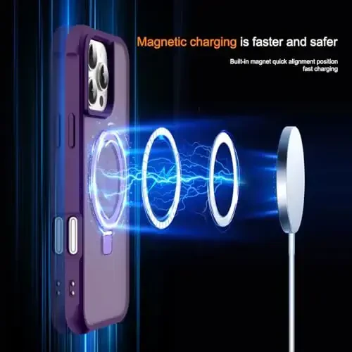 SKYLMW iPhone 16 Pro Max uchun ko'rinmas magnit O-Ring stendiga ega harbiy darajadagi yarim shaffof g'ilof, iPhone 16 ProMax 6.9