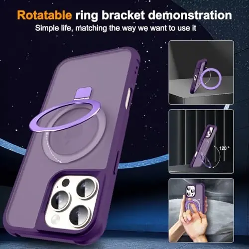 SKYLMW iPhone 16 Pro Max uchun ko'rinmas magnit O-Ring stendiga ega harbiy darajadagi yarim shaffof g'ilof, iPhone 16 ProMax 6.9