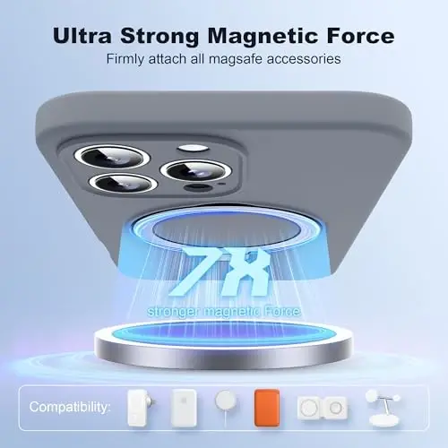 SKYLMW iPhone 16 Pro Max uchun magnitli ko'rinmas stendga ega, Mag-Safe bilan mos keluvchi, harbiy darajada tushishga chidamli, zarbaga bardoshli silikon telefon qutilari ayollar va erkaklar uchun 6.9'', kulrang - 3