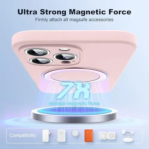 SKYLMW iPhone 16 Pro Max uchun mo'ljallangan g'ilof, magnitli ko'rinmas stendli, Mag-Safe bilan mos, harbiy darajadagi zarbalarga chidamli silikon korpus, ayollar va erkaklar uchun 6.9'', Pushti 251105 - 3