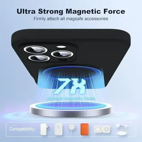 SKYLMW iPhone 16 Pro Max uchun mo'ljallangan, magnitli ko'rinmas stendga ega, Mag-Safe bilan mos, harbiy standartlarda sinovdan o'tgan zarbga chidamli silikon iPhone 16 Pro Max telefon qoplari ayollar va erkaklar uchun 6.8'', qora - 3