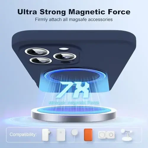 SKYLMW iPhone 16 Pro Max uchun mo'ljallangan magnitli ko'rinmas stendli g'ilof Mag-Safe bilan mos keladi Harbiy standartda tushishga chidamli zarbga bardoshli silikon telefon g'iloflari ayollar va erkaklar uchun 6.9'', to'q ko'k - 3