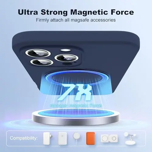 SKYLMW iPhone 16 Pro Max uchun mo'ljallangan magnitli ko'rinmas stendli g'ilof Mag-Safe bilan mos keladi Harbiy standartda tushishga chidamli zarbga bardoshli silikon telefon g'iloflari ayollar va erkaklar uchun 6.9'', to'q ko'k - 3