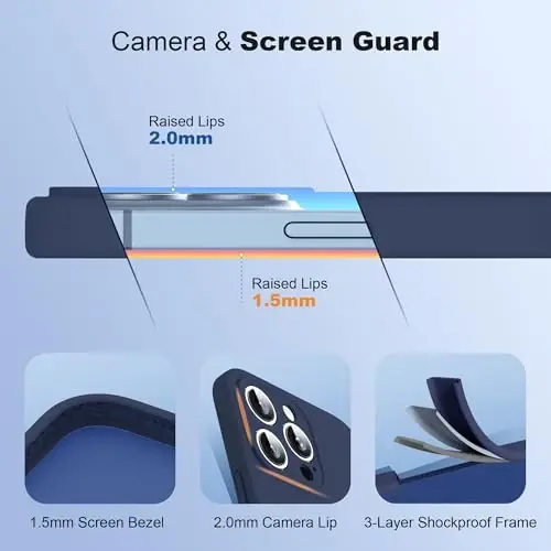 SKYLMW iPhone 16 Pro Max uchun mo'ljallangan magnitli ko'rinmas stendli g'ilof Mag-Safe bilan mos keladi Harbiy standartda tushishga chidamli zarbga bardoshli silikon telefon g'iloflari ayollar va erkaklar uchun 6.9'', to'q ko'k - 4