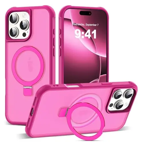 SKYLMW iPhone 16 Pro Max uchun mos keladigan ko'rinmas magnit O-Ring stendli harbiy darajadagi yarim shaffof g'ilof iPhone 16 ProMax 6.9