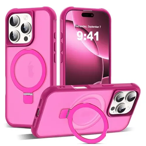 SKYLMW iPhone 16 Pro uchun g'ilof, ko'rinmas magnit O-ring stendiga ega, harbiy standartdagi shaffof g'ilof iPhone 16 Pro 6.3
