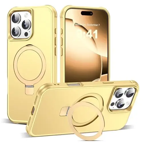 SKYLMW iPhone 16 Pro uchun g'ilof, ko'rinmas magnit O-Ring stendli, harbiy darajadagi g'ilof iPhone 16 Pro 6.3