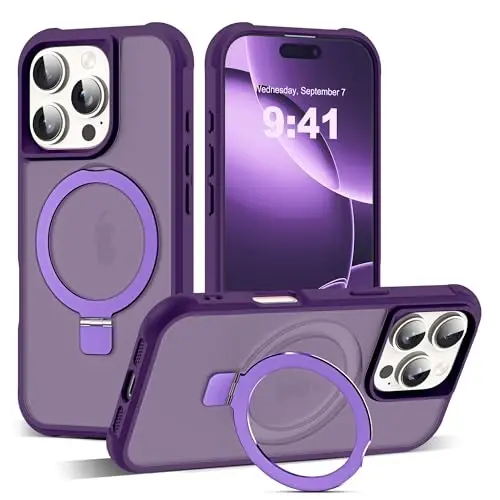 SKYLMW iPhone 16 Pro uchun g'ilof, ko'rinmas magnit O-Ring stendli, harbiy darajadagi yarim shaffof g'ilof iPhone 16 Pro 6.3