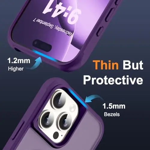 SKYLMW iPhone 16 Pro uchun g'ilof, ko'rinmas magnit O-Ring stendli, harbiy darajadagi yarim shaffof g'ilof iPhone 16 Pro 6.3