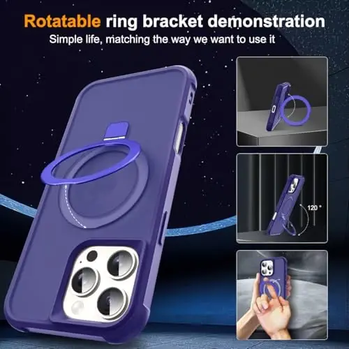 SKYLMW iPhone 16 Pro uchun g'ilof, ko'rinmas magnit O-Ring stendli, harbiy standartdagi yarim shaffof g'ilof iPhone 16 Pro 6.3