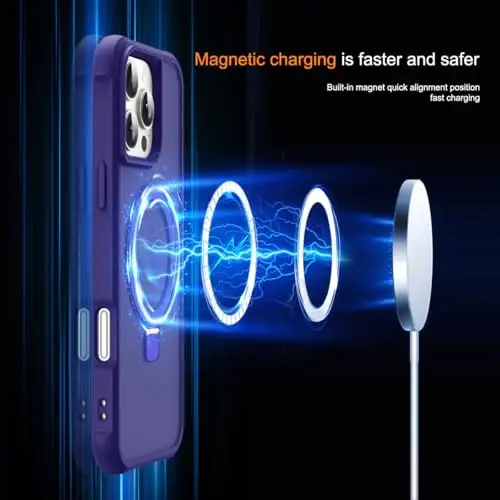 SKYLMW iPhone 16 Pro uchun g'ilof, ko'rinmas magnit O-Ring stendli, harbiy standartdagi yarim shaffof g'ilof iPhone 16 Pro 6.3
