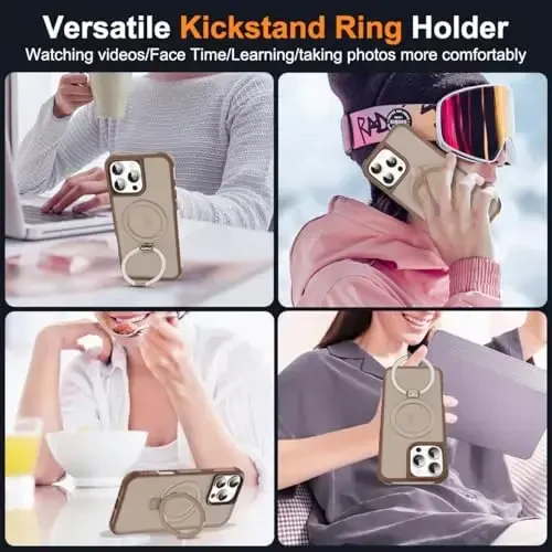 SKYLMW iPhone 16 Pro uchun g'ilof, ko'rinmas magnit O-Ring stendli, harbiy standartga mos yarim shaffof g'ilof, iPhone 16 Pro 6.3