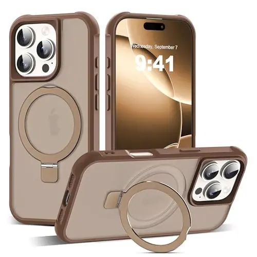 SKYLMW iPhone 16 Pro uchun g'ilof, ko'rinmas magnit O-Ring stendli, harbiy standartga mos yarim shaffof g'ilof, iPhone 16 Pro 6.3