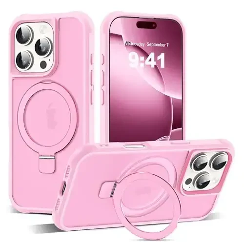 SKYLMW iPhone 16 Pro uchun g'ilof, ko'rinmas magnit O-ringli stend, harbiy darajadagi yarim shaffof g'ilof iPhone 16 Pro 6.3