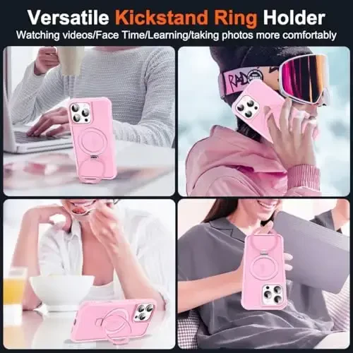 SKYLMW iPhone 16 Pro uchun g'ilof, ko'rinmas magnit O-ringli stend, harbiy darajadagi yarim shaffof g'ilof iPhone 16 Pro 6.3