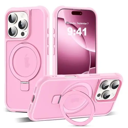 SKYLMW iPhone 16 Pro uchun g'ilof, ko'rinmas magnit O-ringli stend, harbiy darajadagi yarim shaffof g'ilof iPhone 16 Pro 6.3