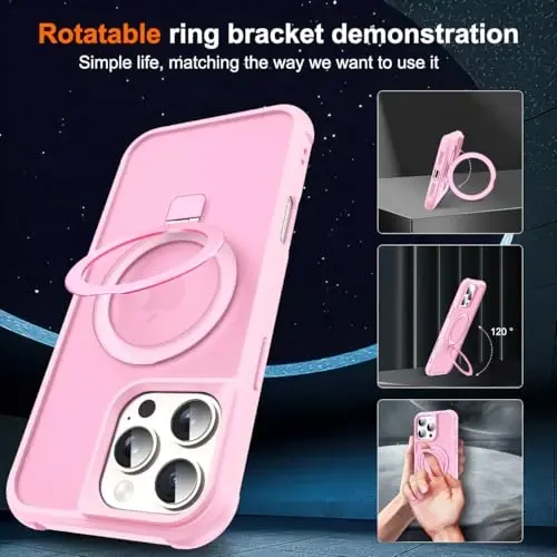 SKYLMW iPhone 16 Pro uchun g'ilof, ko'rinmas magnit O-ringli stend, harbiy darajadagi yarim shaffof g'ilof iPhone 16 Pro 6.3
