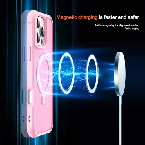 SKYLMW iPhone 16 Pro uchun g'ilof, ko'rinmas magnit O-ringli stend, harbiy darajadagi yarim shaffof g'ilof iPhone 16 Pro 6.3