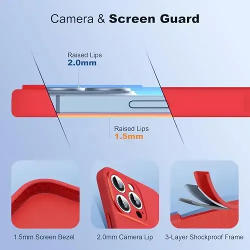 SKYLMW iPhone 16 Pro uchun magnitli ko'rinmas stendga ega g'ilof, Mag-Safe bilan mos, harbiy sinovdan o'tgan zarbaga chidamli silikon telefon g'iloflari ayollar va erkaklar uchun 6,3'', Qizil - 4