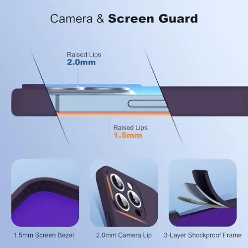 SKYLMW iPhone 16 Pro uchun mo'ljallangan g'ilof, Mag-Safe bilan mos, harbiycha sinovdan o'tgan zarbga chidamli silikon iPhone 16 Pro telefon g'iloflari ayollar va erkaklar uchun 6,3'', binafsha - 4