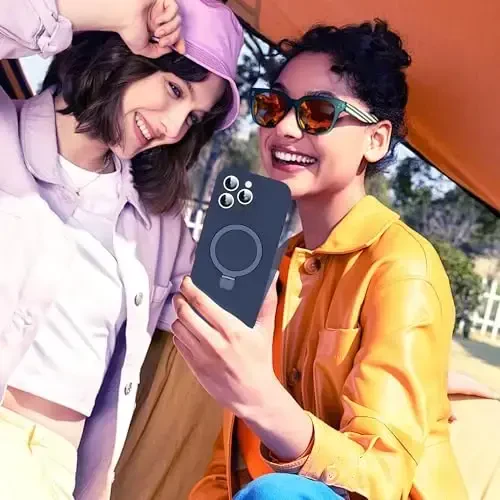 SKYLMW iPhone 16 Pro uchun mo'ljallangan g'ilof, magnitli ko'rinmas stend bilan, Mag-Safe bilan mos, harbiy standartlarga muvofiq tushishga sinovdan o'tgan zarbga chidamli silikon telefon g'iloflari ayollar va erkaklar uchun 6.3'', to'q ko'k - 6